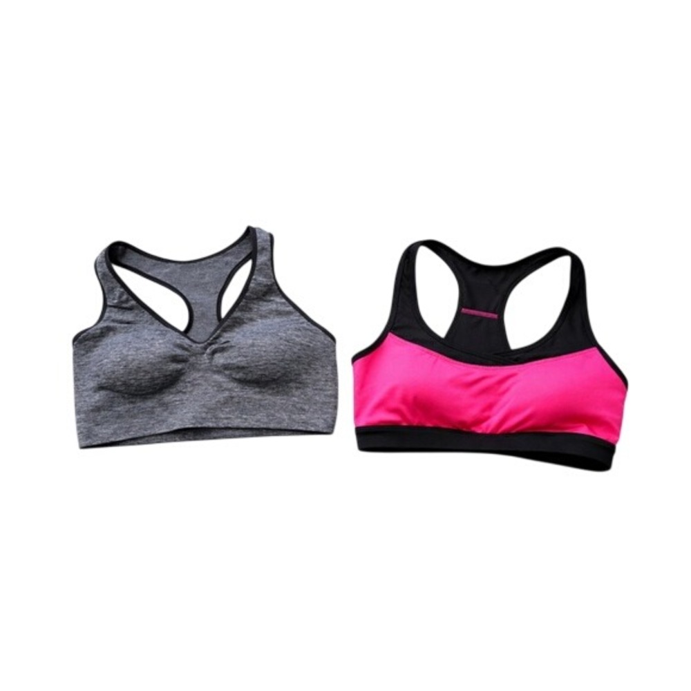Tek Gear Size Large Impact‎ Sports Bra Set 2 Gray Pink Racerback Activewear - Picture 2 of 7